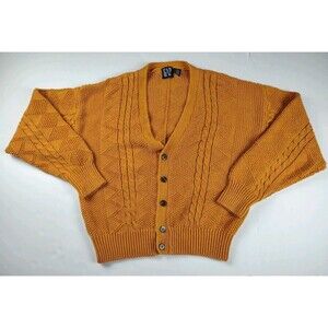 Gap Women's Size XL Yellow Sweater Cardigan Button-Up Heavy Cable Knit